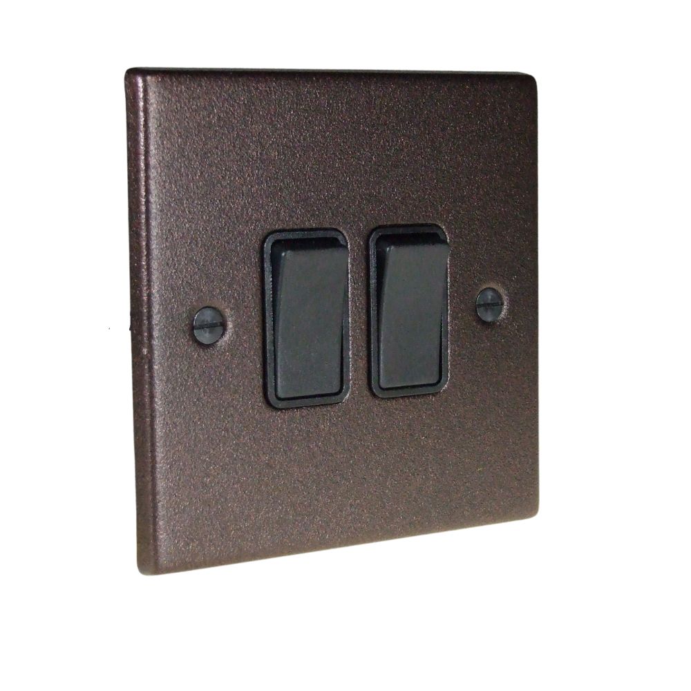 Copper Bronze Raised Metal Plate Double Light Switch Black