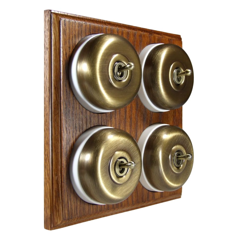 Period Smooth Antique Brass Dome 4 Dolly Light Switch Medium Oak White