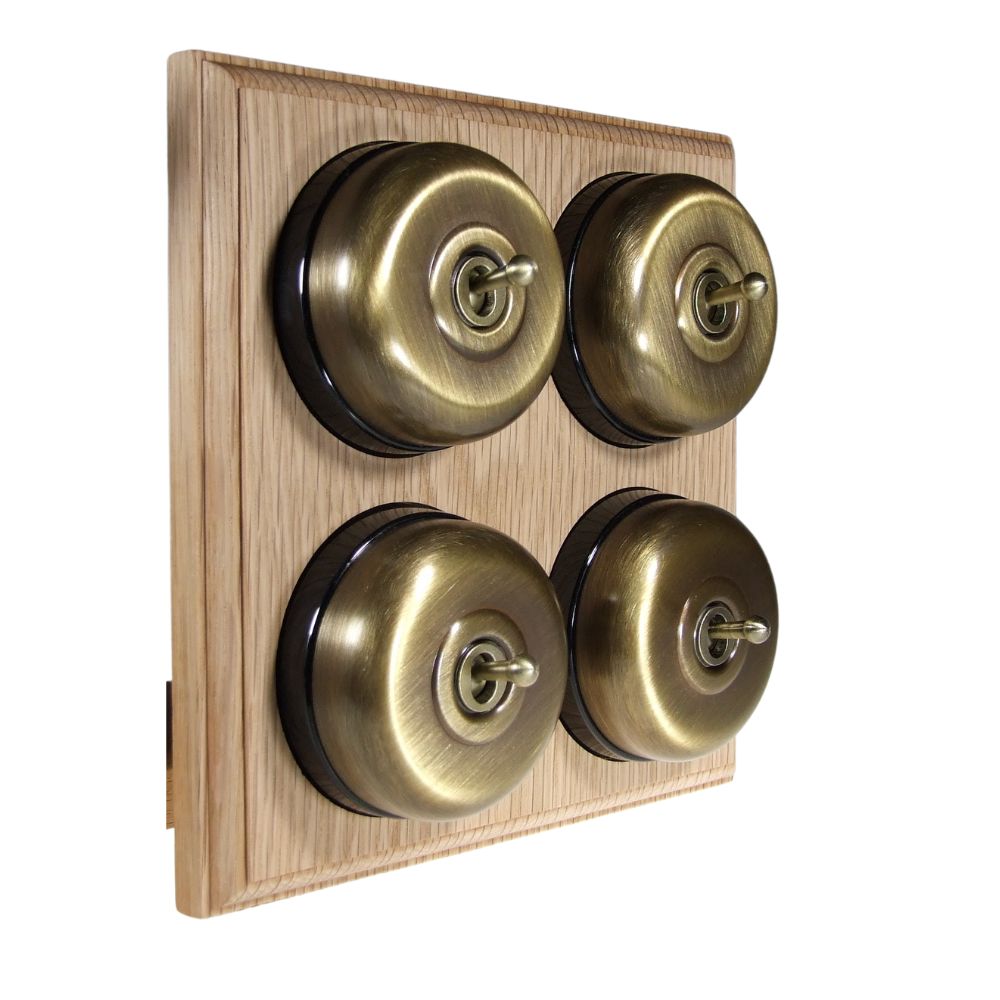 Period Smooth Antique Brass Dome 4 Dolly Light Switch Unfinished Oak Black