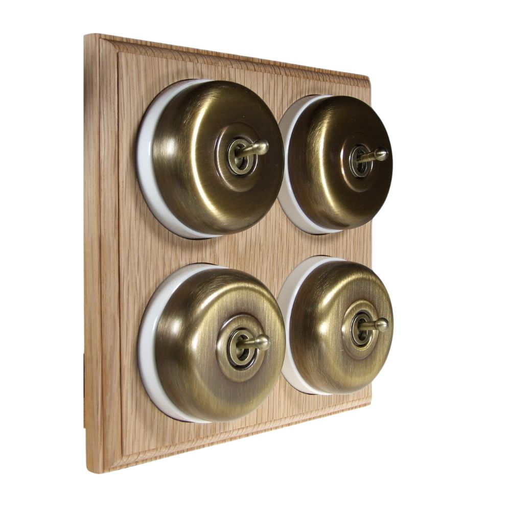 Period Smooth Antique Brass Dome 4 Dolly Light Switch Unfinished Oak White