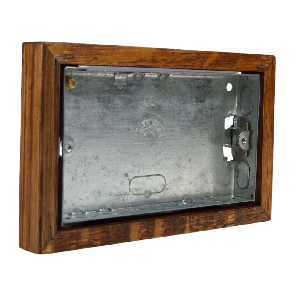 Bakelite 18mm Horizontal 2-Gang Surface Mounting Pattress in Medium Oak