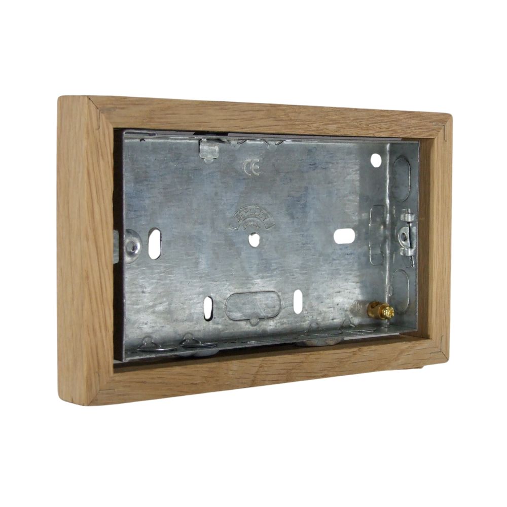 Bakelite 18mm Horizontal 2-Gang Surface Mounting Pattress in Oak