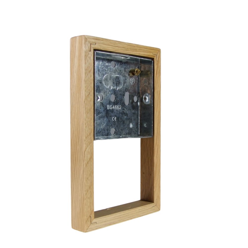 Bakelite 18mm Vertical 2-Gang Surface Mounting Pattress in Unfinished Oak Bakelite 18mm Vertical 2-Gang Surface Mounting Pattress in Unfinished Oak