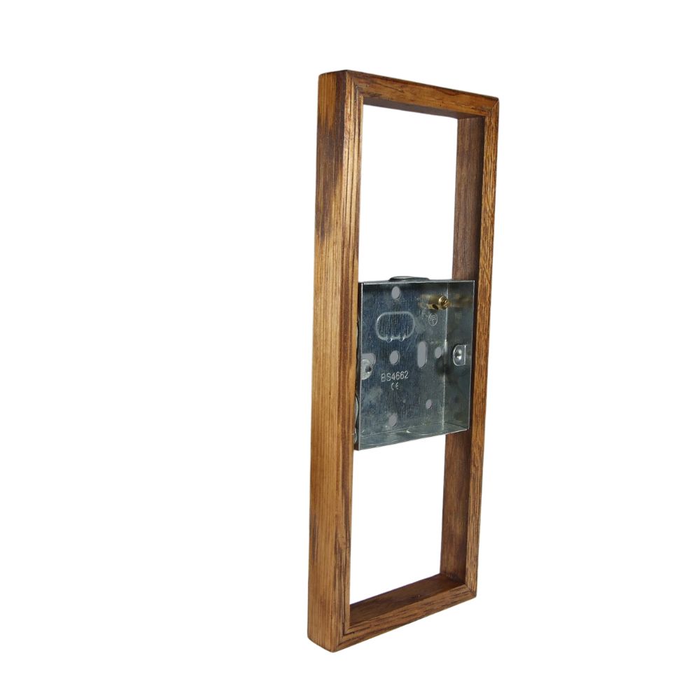 Bakelite 18mm Vertical 3-Gang Surface Mounting Pattress in Medium Oak