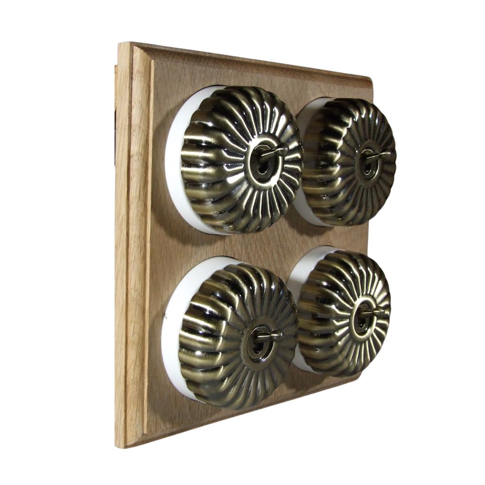 Period Fluted Antique Brass Dome 4 Dolly Light Switch Unfinished Oak White