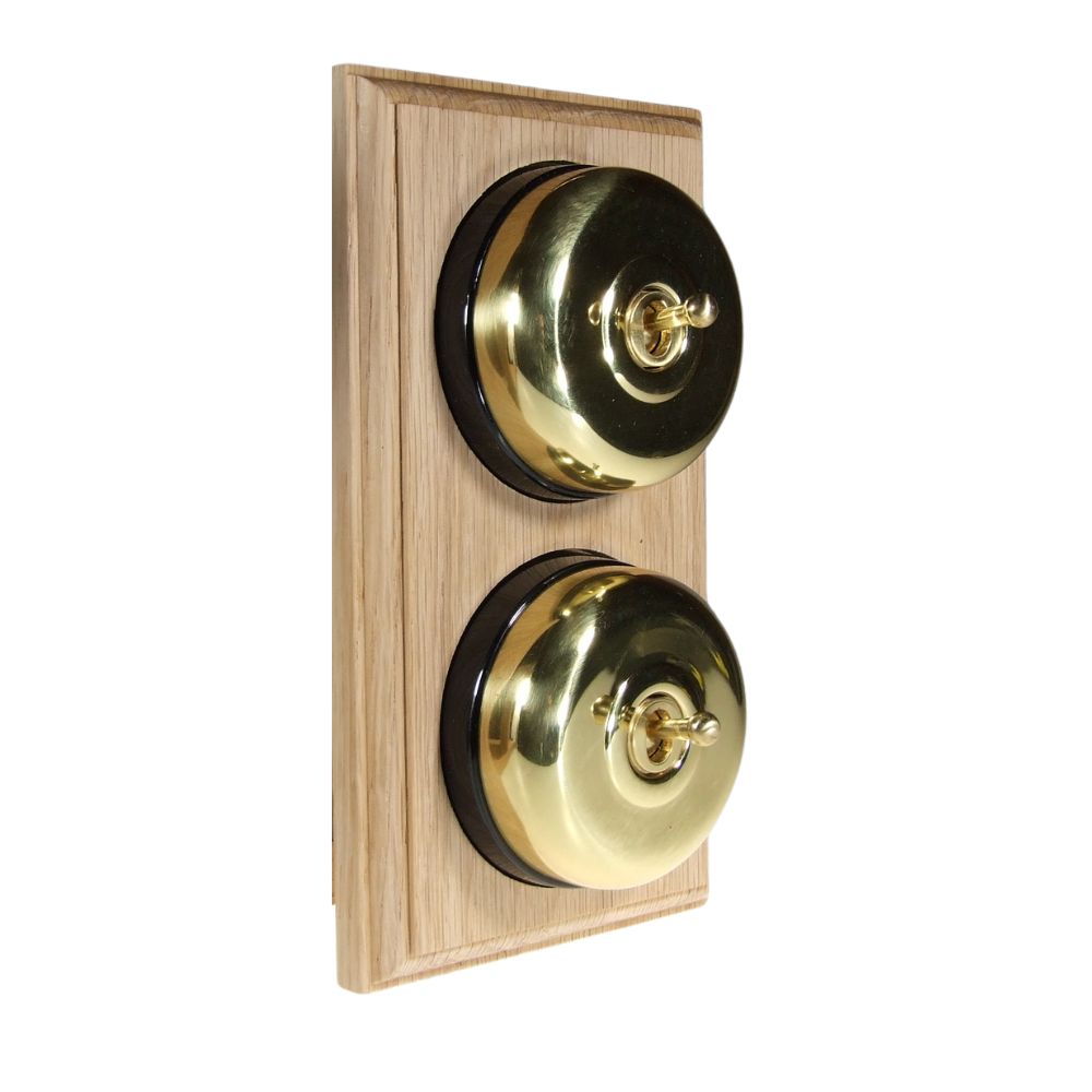Period Smooth Polished Brass Dome Double Dolly Light Switch Unfinished Oak Black Vertical