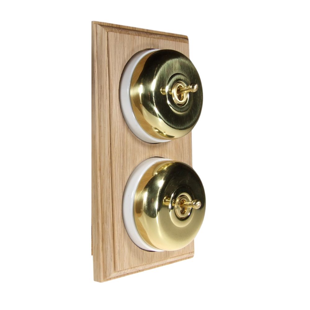 Period Smooth Polished Brass Dome Double Dolly Light Switch Unfinished Oak White Vertical