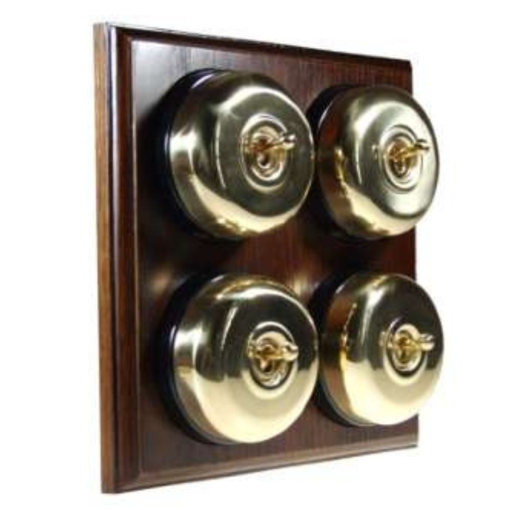 Period Smooth Polished Brass Dome 4 Dolly Light Switch Dark Oak Black