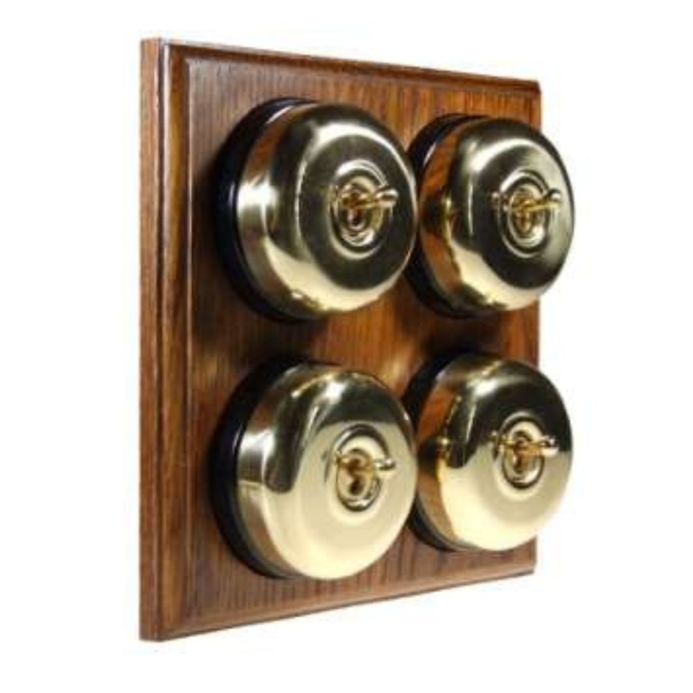 Period Smooth Polished Brass Dome 4 Dolly Light Switch Medium Oak Black
