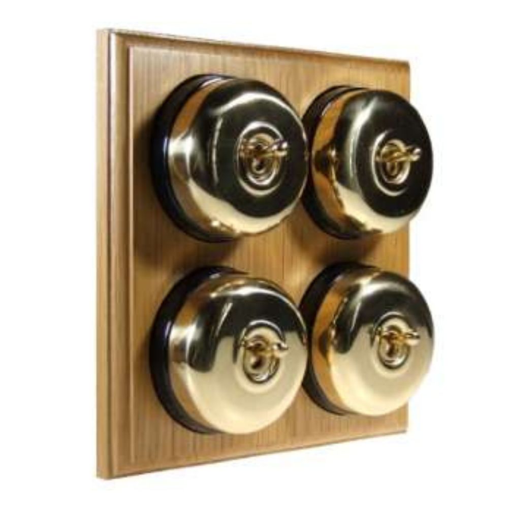 Period Smooth Polished Brass Dome 4 Dolly Light Switch Oak Black