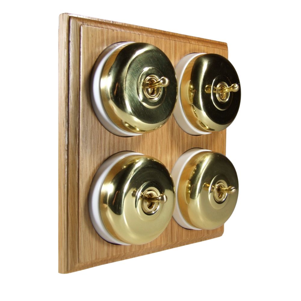 Period Smooth Polished Brass Dome 4 Dolly Light Switch Oak White