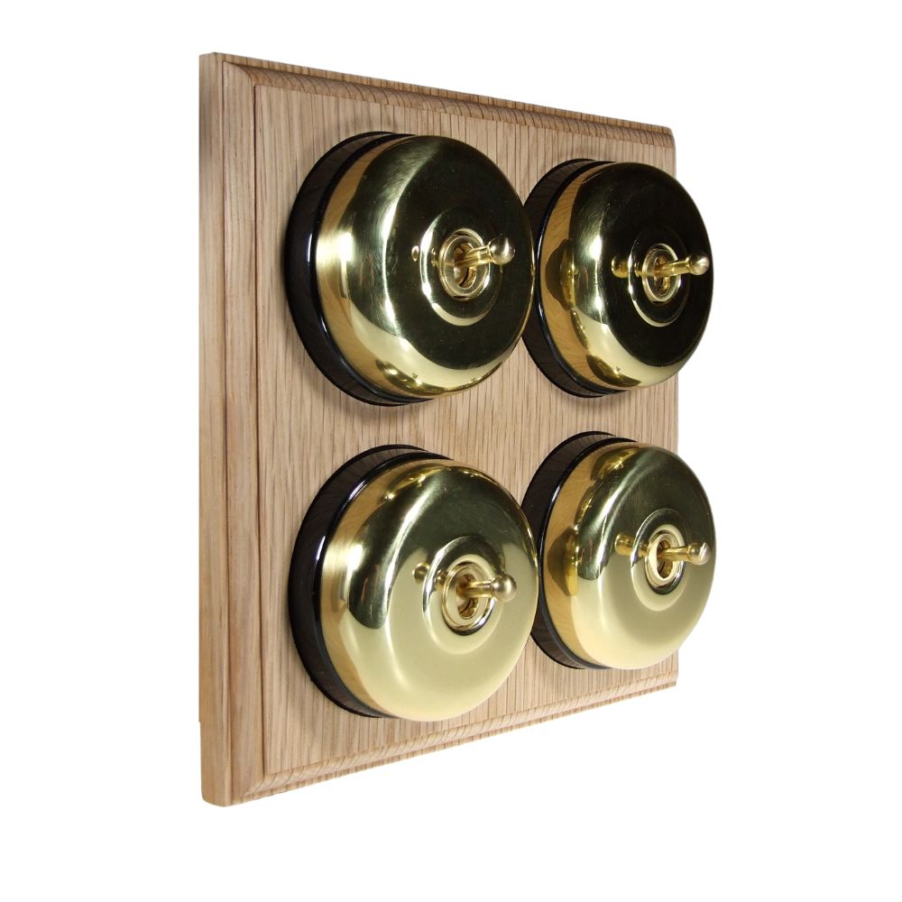 Period Smooth Polished Brass Dome 4 Dolly Light Switch Unfinished Oak Black