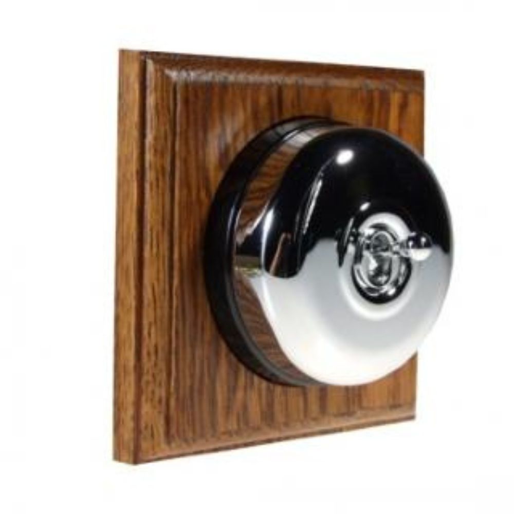 Period Smooth Polished Chrome Dome Single Dolly Light Switch Medium Oak Black Period Smooth Polished Chrome Dome Single Dolly Light Switch Medium Oak Black