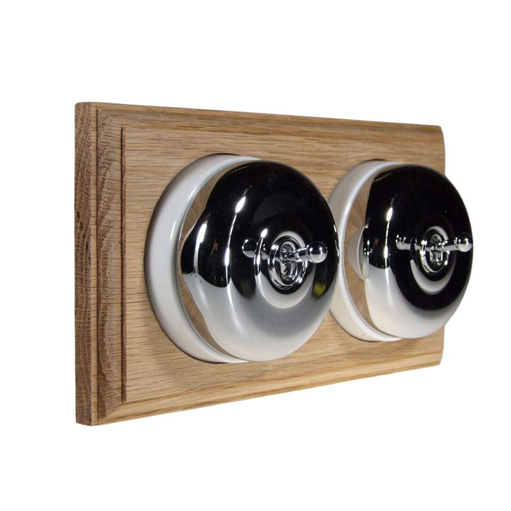 Period Smooth Polished Chrome Dome Double Dolly Light Switch Unfinished Oak White Horizontal