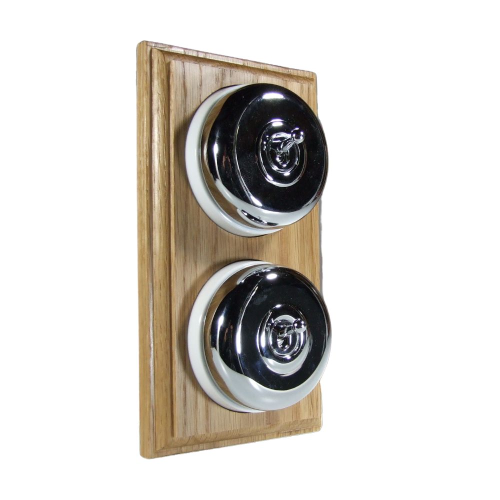 Period Smooth Polished Chrome Dome Double Dolly Light Switch Oak White Vertical