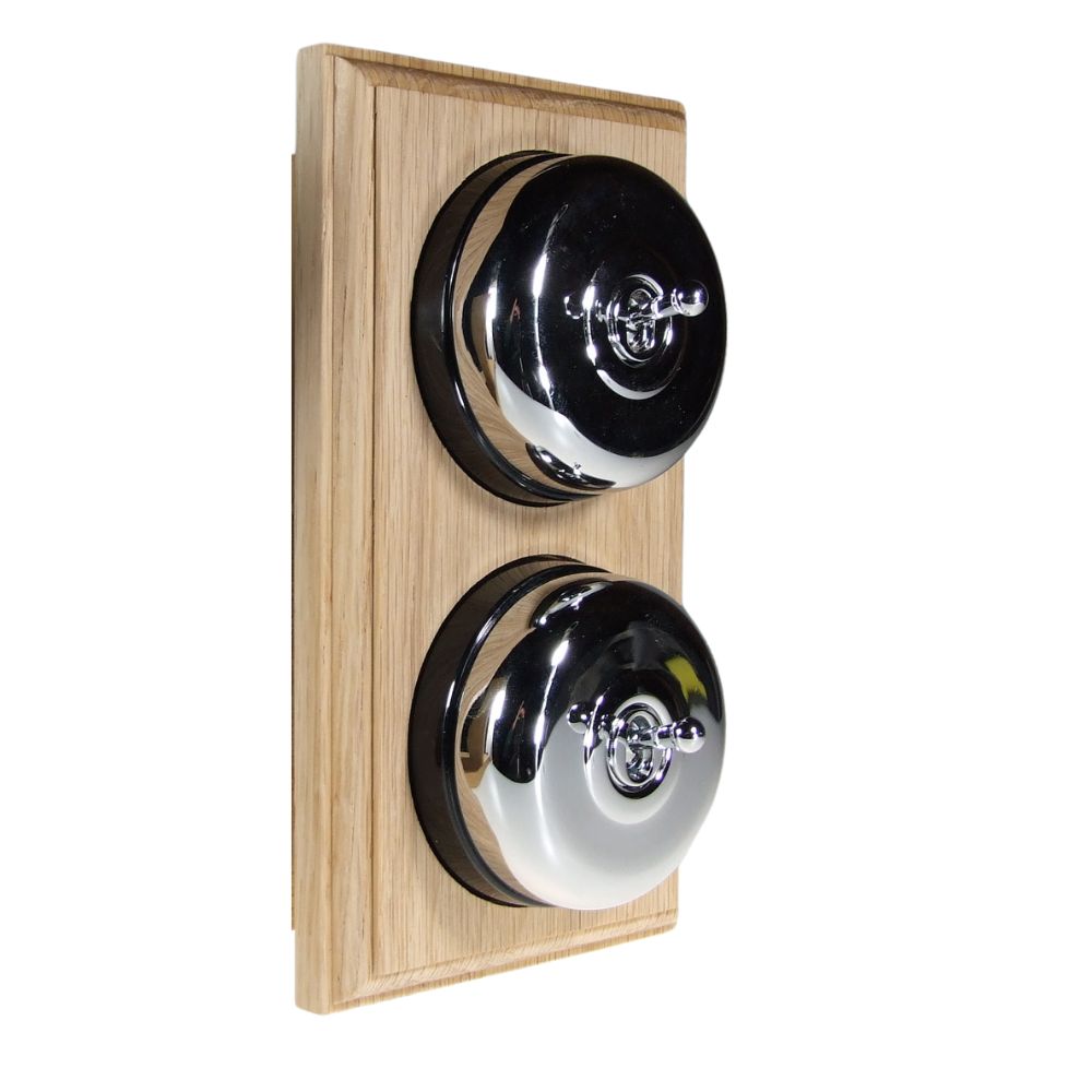 Period Smooth Polished Chrome Dome Double Dolly Light Switch Unfinished Oak Black Vertical