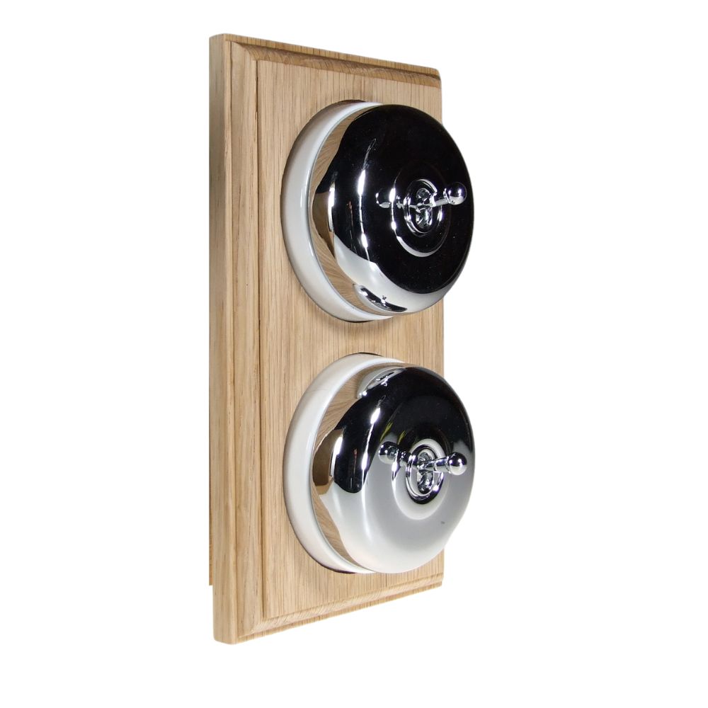 Period Smooth Polished Chrome Dome Double Dolly Light Switch Unfinished Oak White Vertical