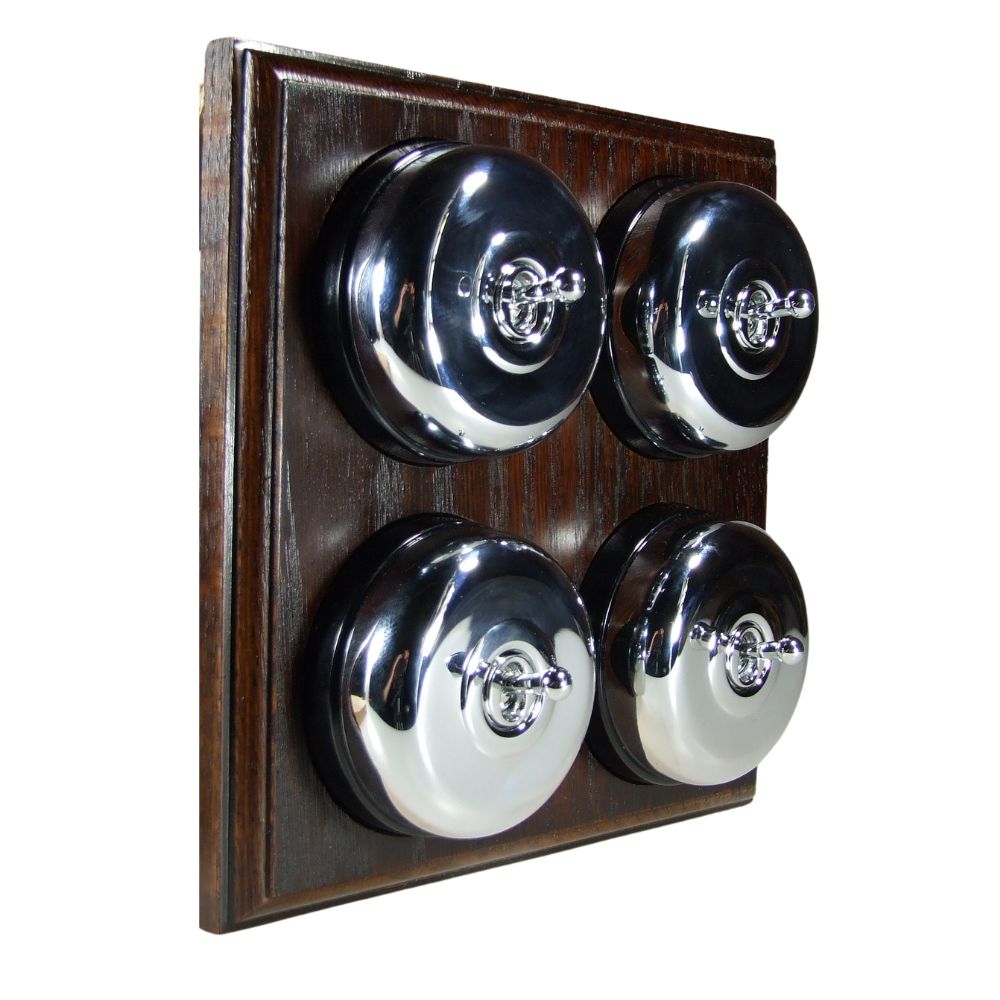 Period Smooth Polished Chrome Dome 4 Dolly Light Switch Dark Oak Black