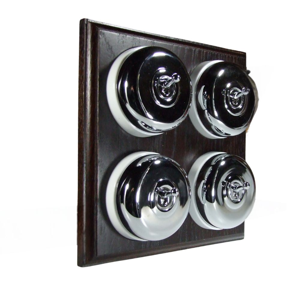 Period Smooth Polished Chrome Dome 4 Dolly Light Switch Dark Oak White