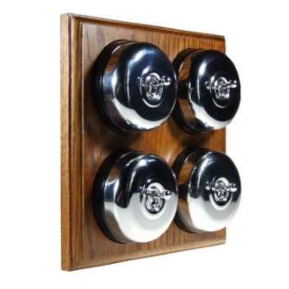 Period Smooth Polished Chrome Dome 4 Dolly Light Switch Medium Oak Black