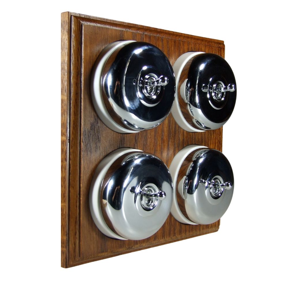 Period Smooth Polished Chrome Dome 4 Dolly Light Switch Medium Oak White