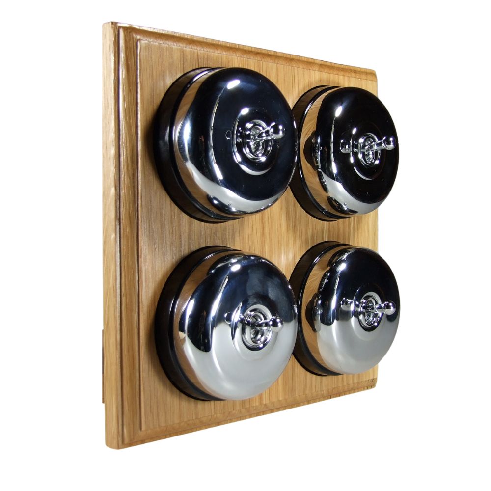 Period Smooth Polished Chrome Dome 4 Dolly Light Switch Oak Black