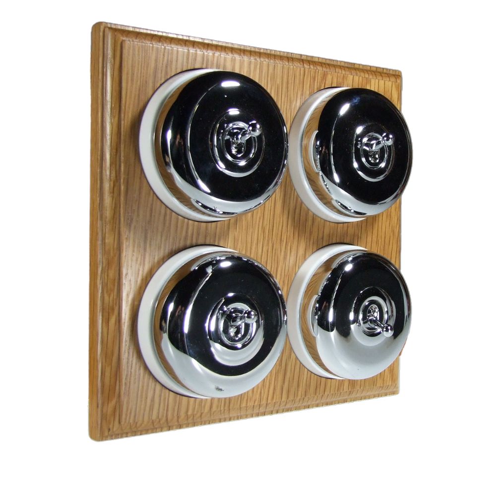 Period Smooth Polished Chrome Dome 4 Dolly Light Switch Oak White