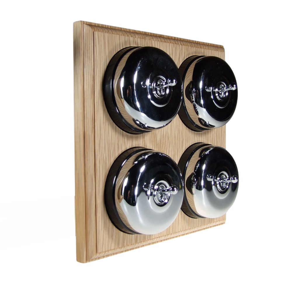Period Smooth Polished Chrome Dome 4 Dolly Light Switch Unfinished Oak Black