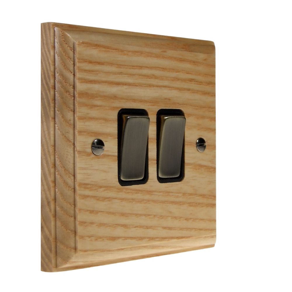 Classic Ash Double Light Switch Antique Brass and Black