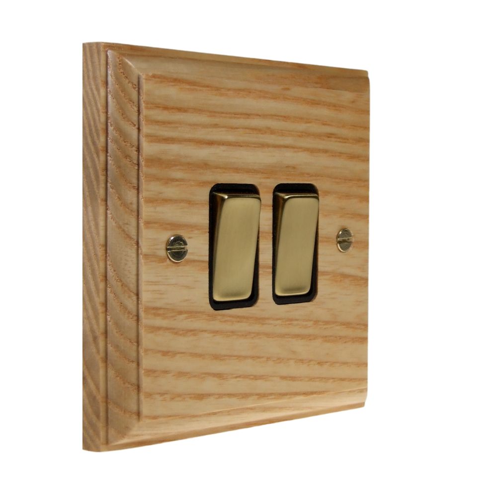 Classic Ash Double Light Switch Polished Brass and Black