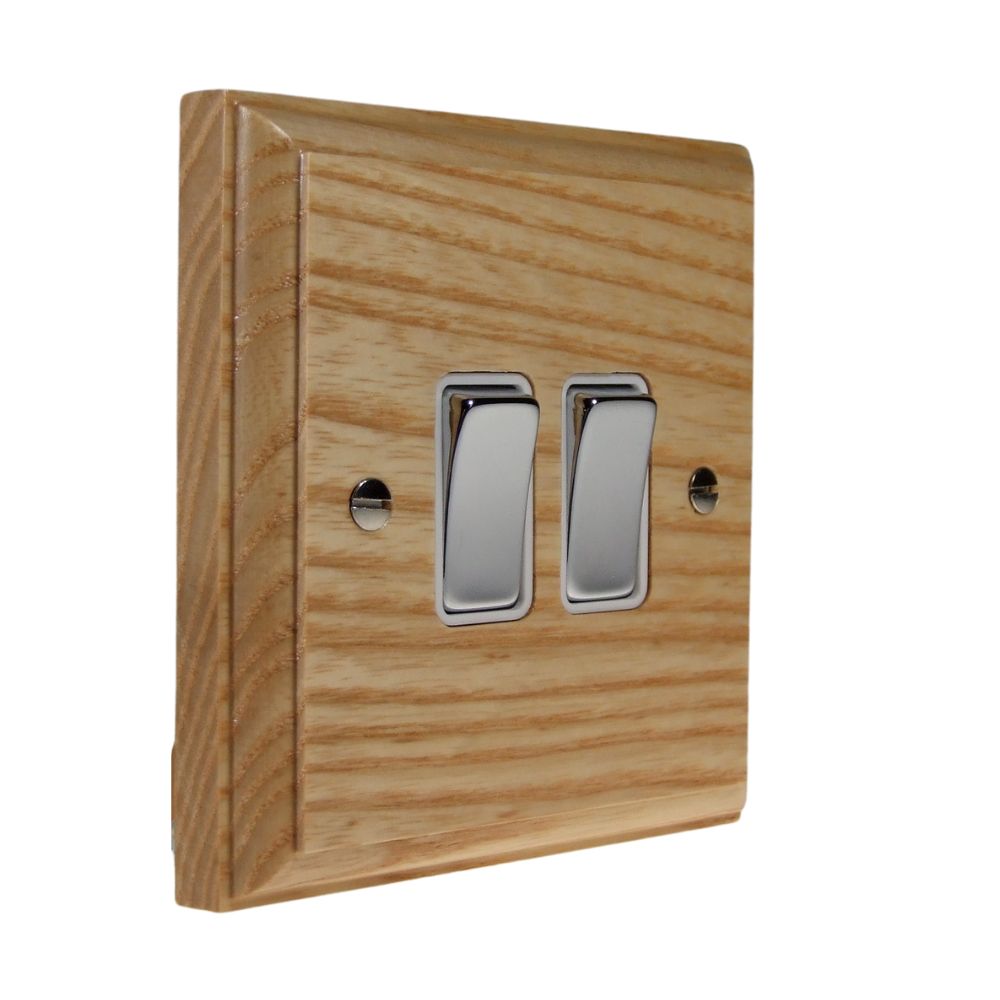 Classic Ash Double Light Switch Polished Chrome and White