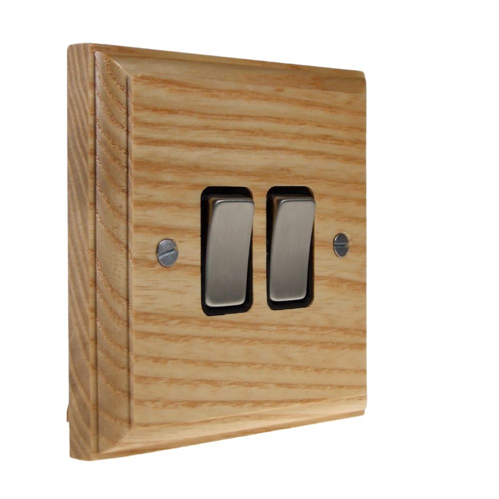 Classic Ash Double Light Switch Satin Stainless and Black