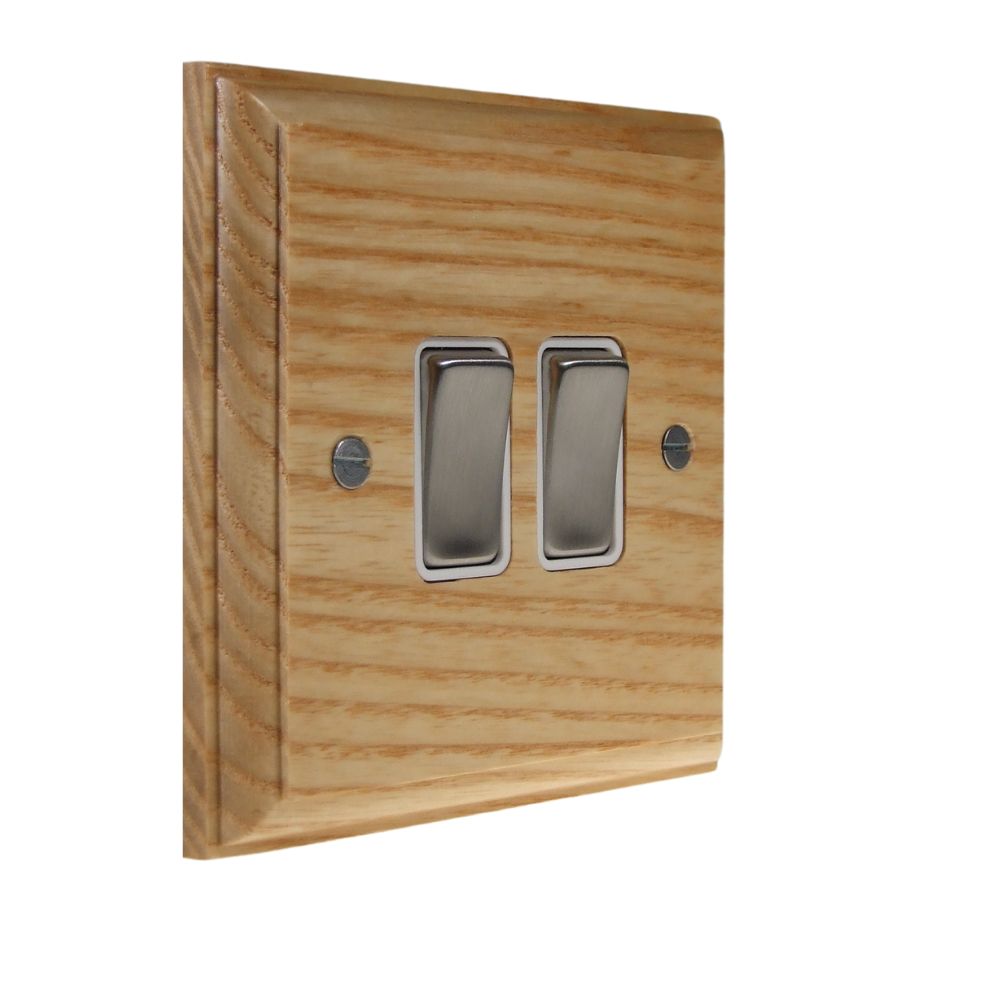 Classic Ash Double Light Switch Satin Stainlss and White