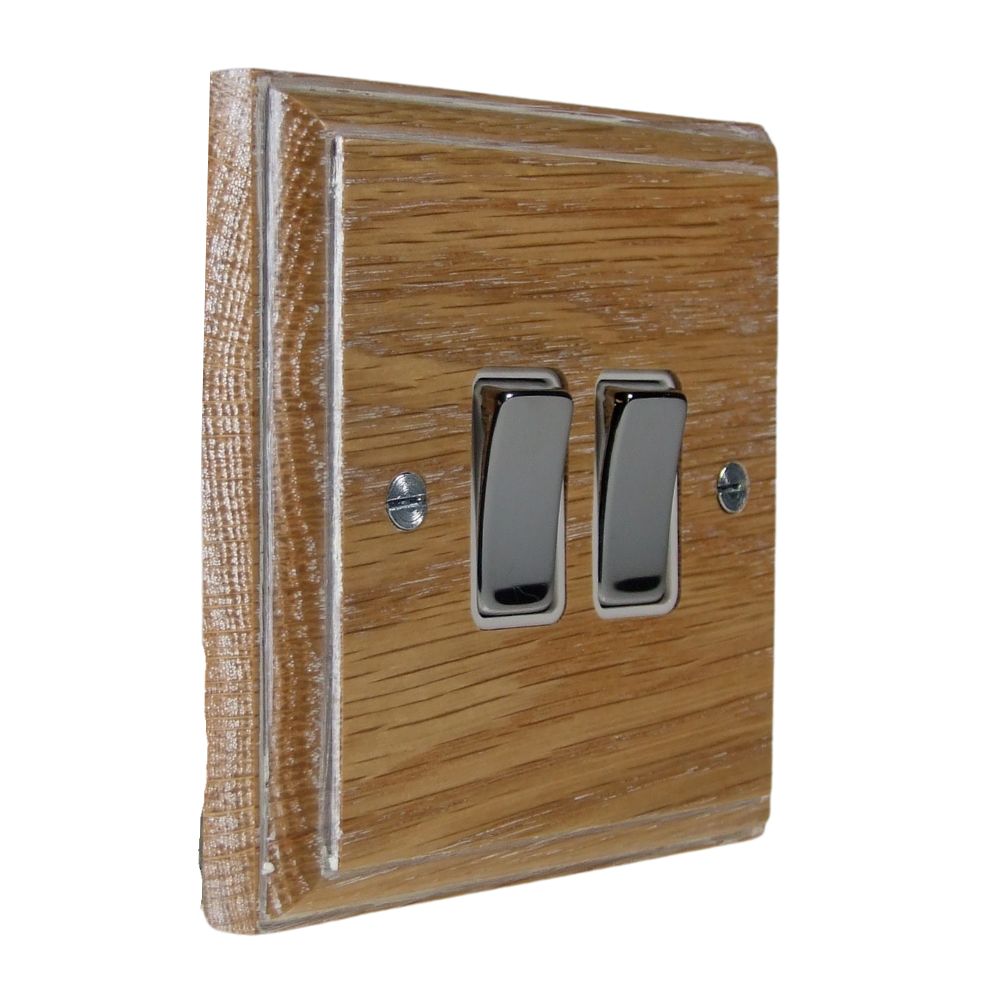 Classic Limed Oak Double Light Switch Polished Chrome and White