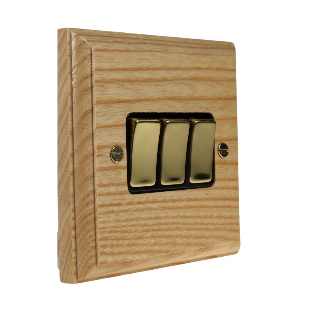 Classic Ash Triple Light Switch Polished Brass and Black