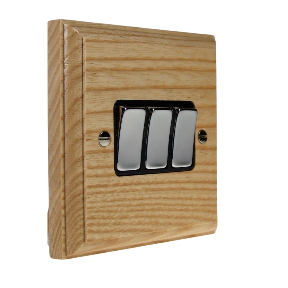 Classic Ash Triple Light Switch Polished Chrome and Black
