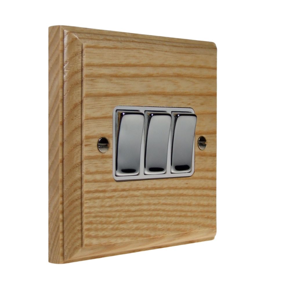 Classic Ash Triple Light Switch Polished Chrome and White