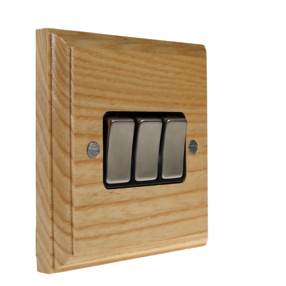 Classic Ash Triple Light Switch Satin Stainless and Black