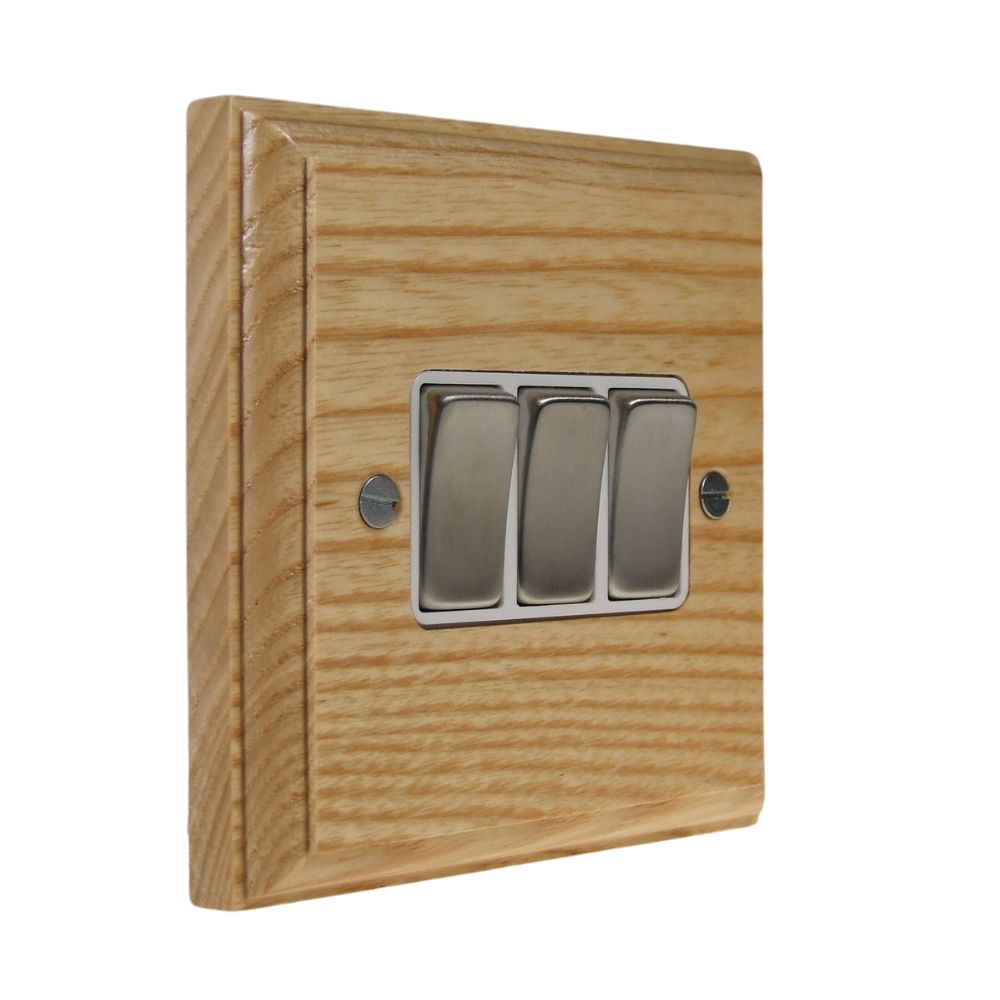 Classic Ash Triple Light Switch Satin Stainless and White
