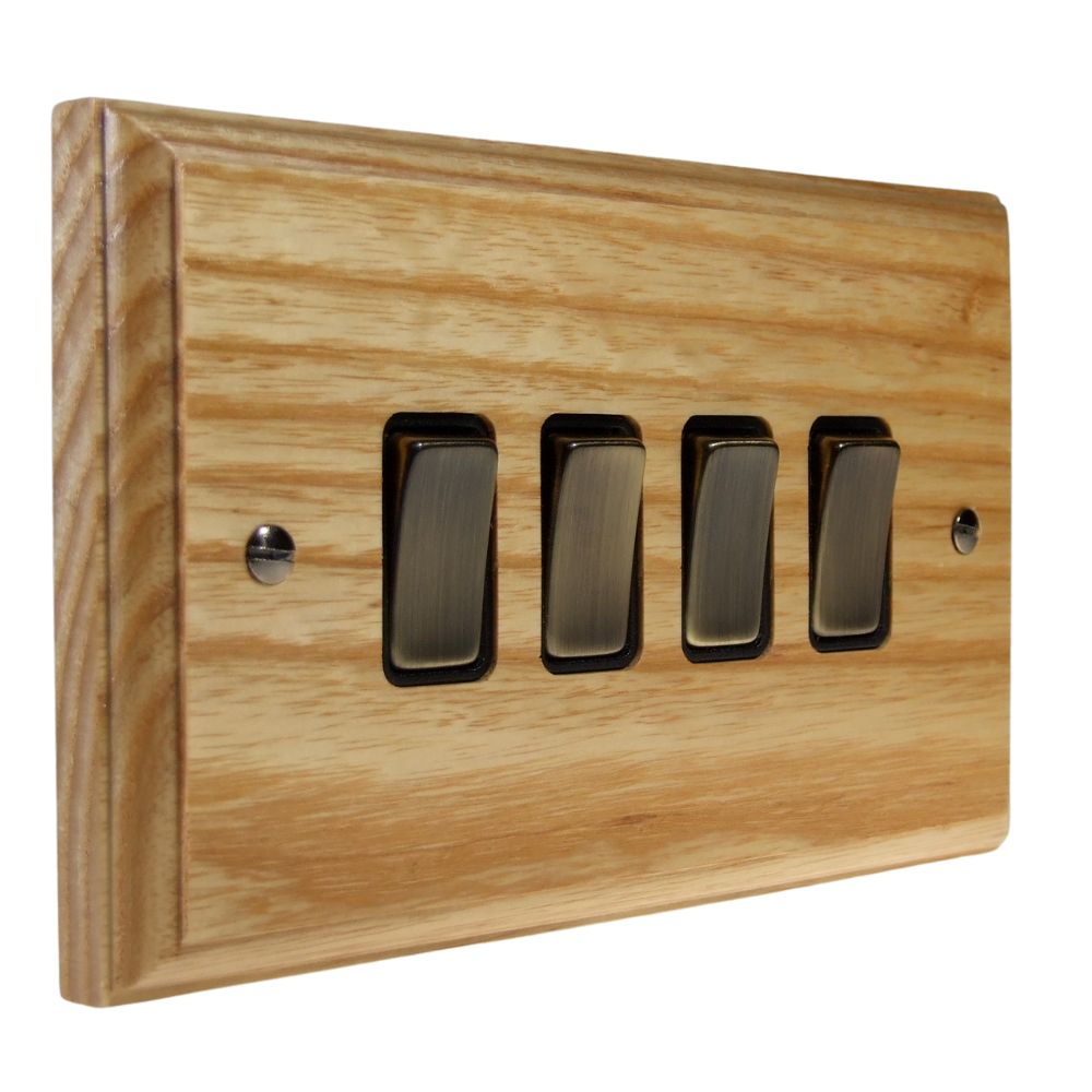 Classic Ash 4 Switch Light Switch Antique Brass and Black
