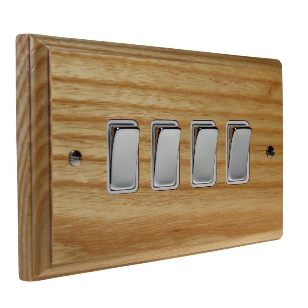 Classic Ash 4 Switch Light Switch Polished Chrome and White