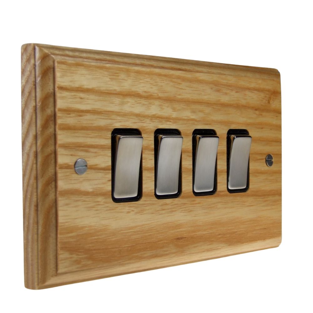 Classic Ash 4 Switch Light Switch Satin Stainless and Black