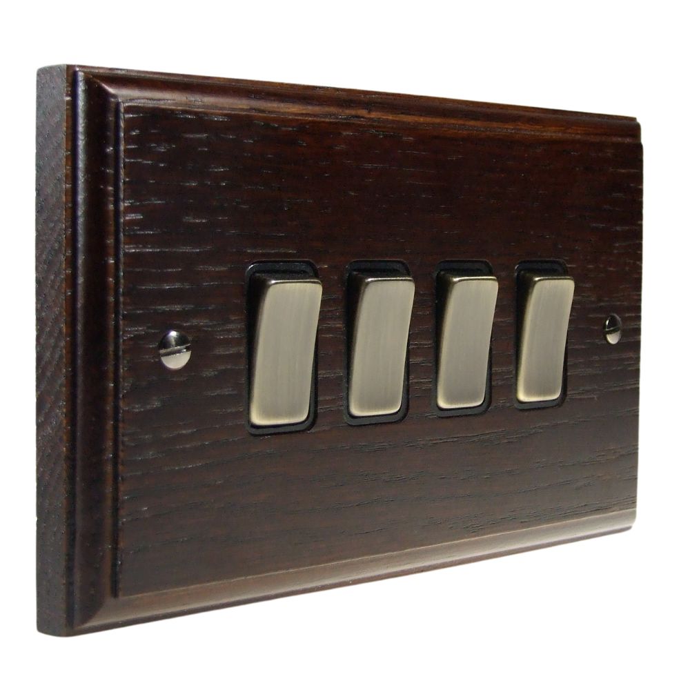 Classic Dark Oak 4 Switch Light Switch Antique Brass and Black