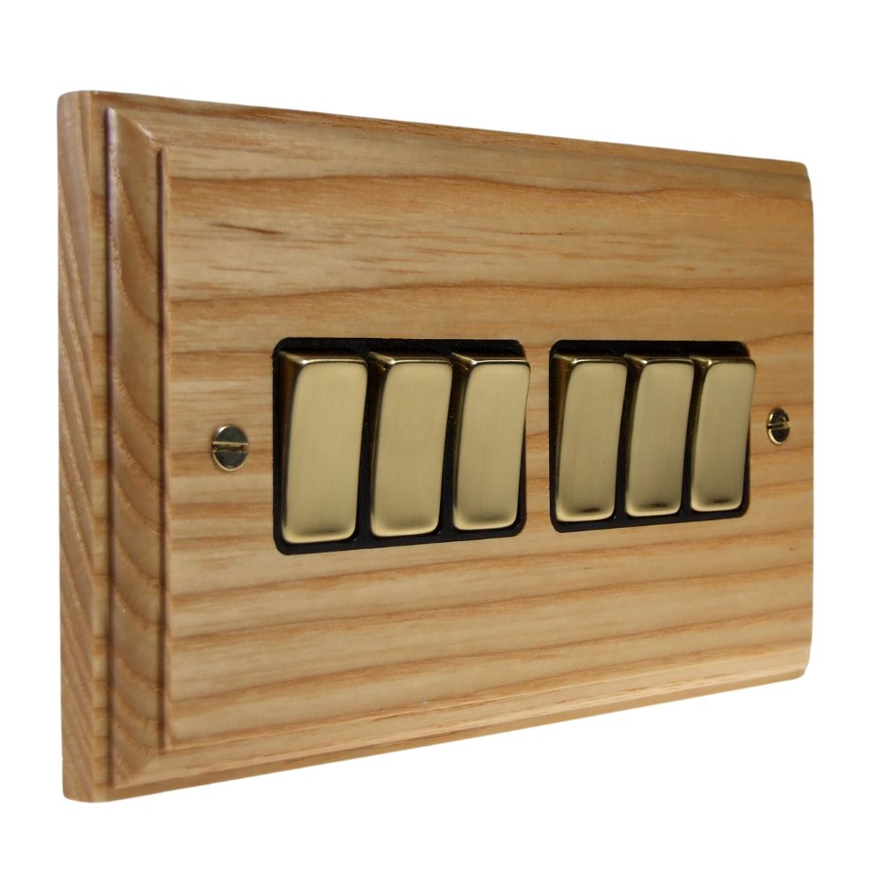 Classic Ash 6 Switch Light Switch Polished Brass and Black
