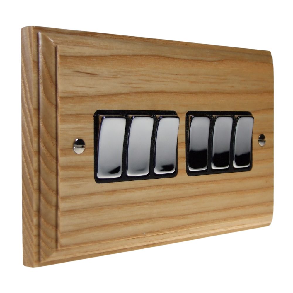 Classic Ash 6 Switch Light Switch Polished Chrome and Black