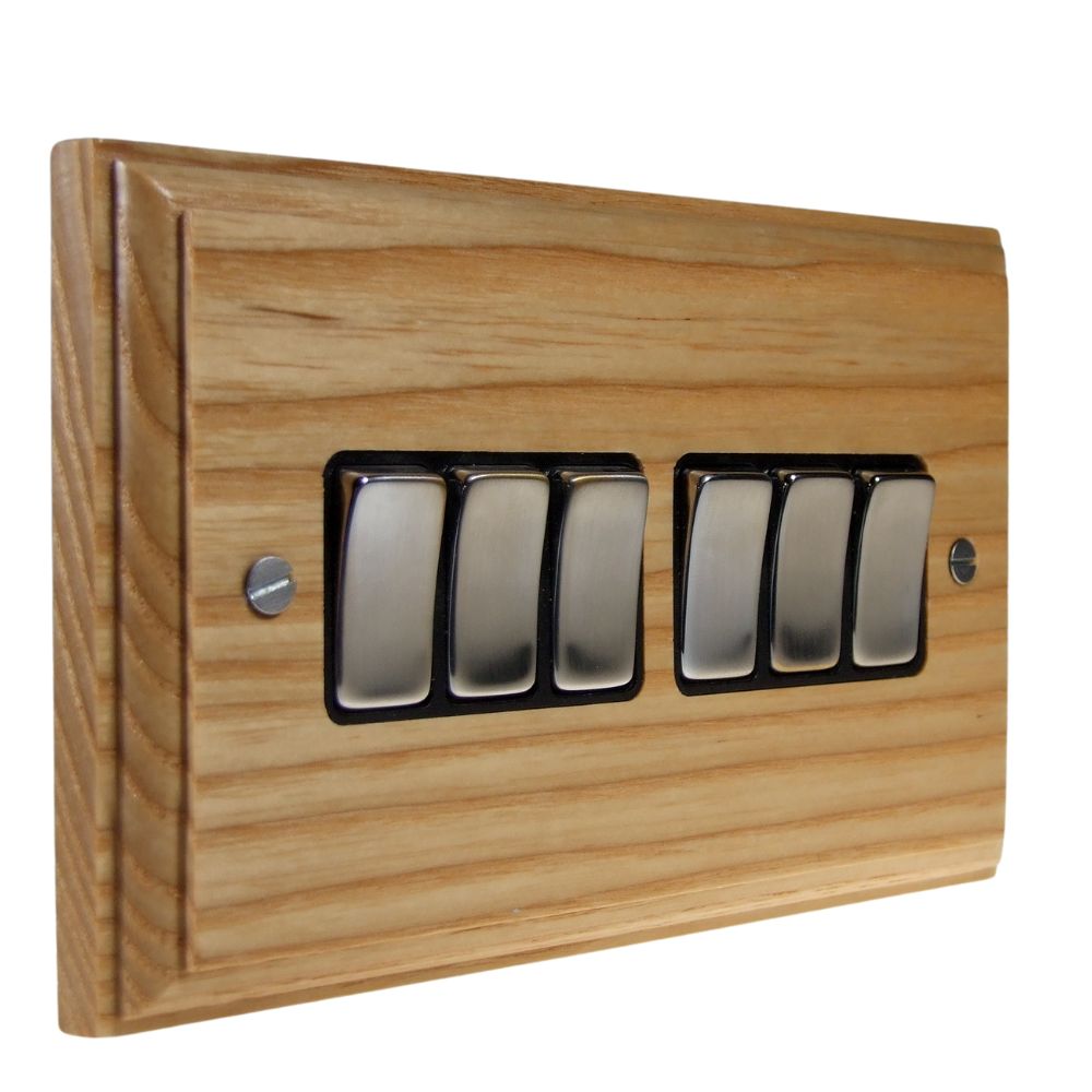 Classic Ash 6 Switch Light Switch Satin Stainless and Black