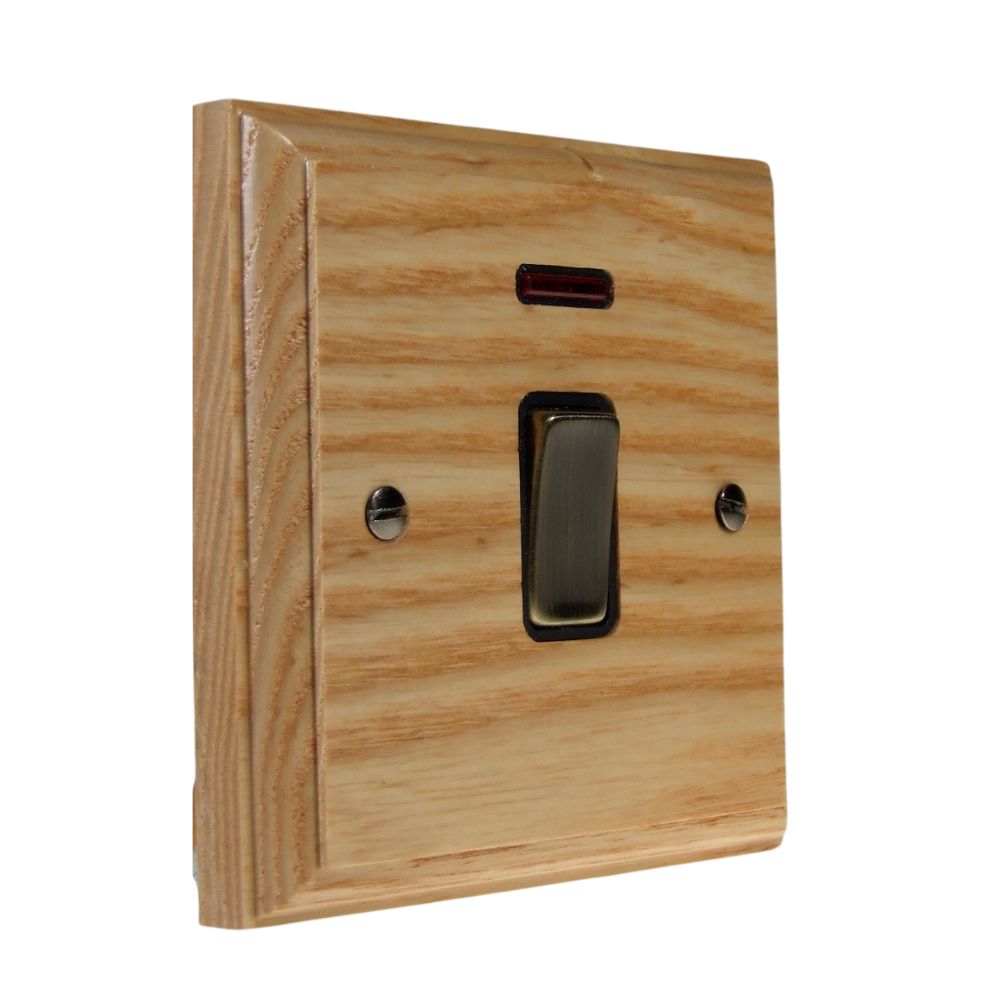 Classic Ash Double Pole Switch Antique Brass and Black with Neon