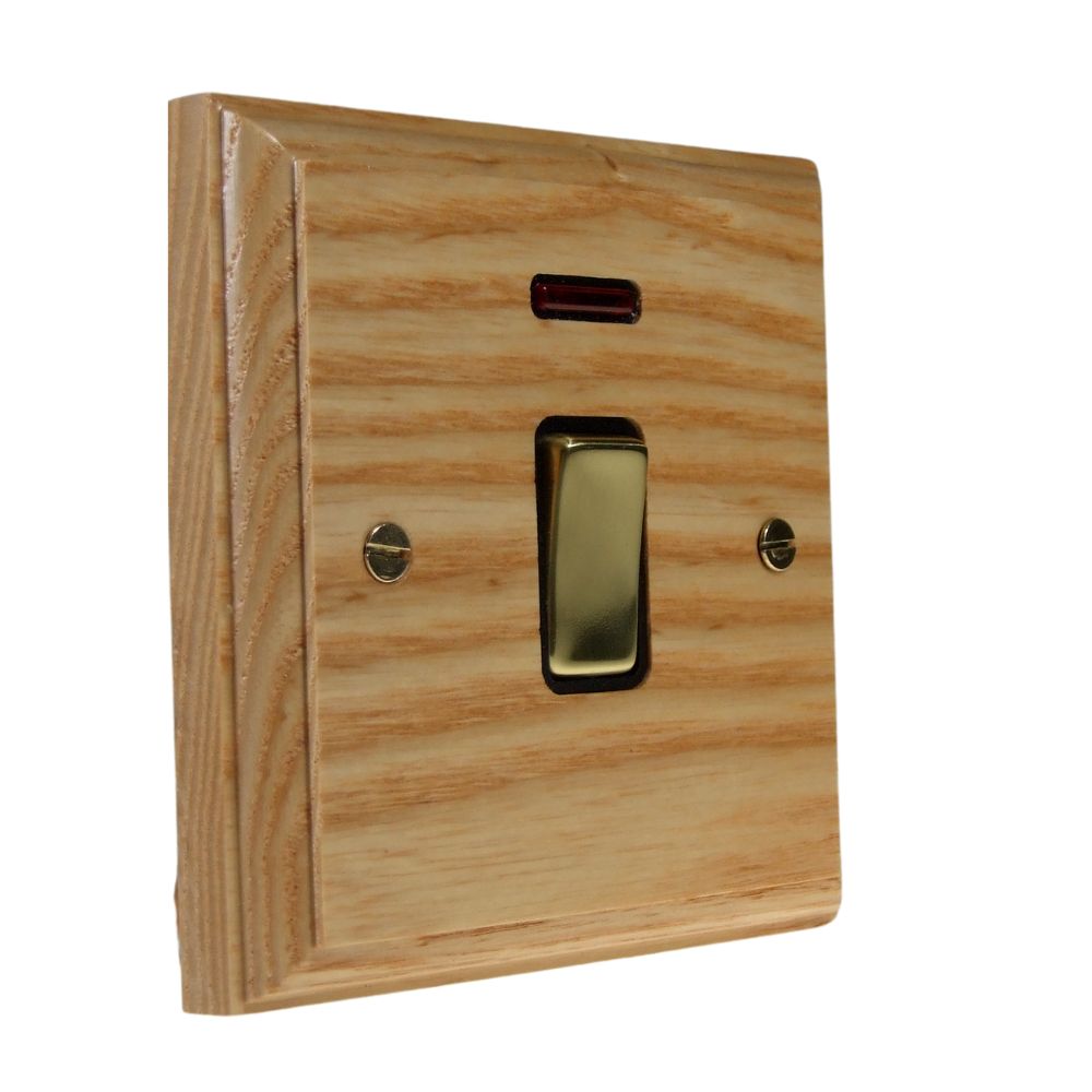Classic Ash Double Pole Switch Polished Brass and Black with Neon