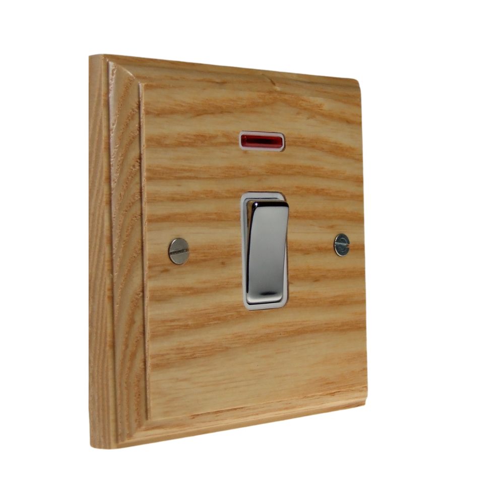 Classic Ash Double Pole Switch Polished Chrome and White with Neon