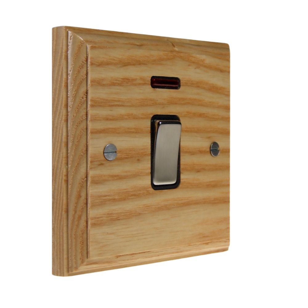 Classic Ash Double Pole Switch Satin Stainless and Black with Neon